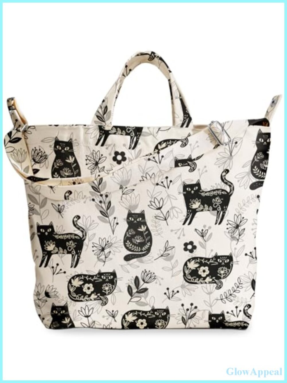 Canvas Crossbody Tote Bag with Top Zipper for Women, Adjustable Strap,